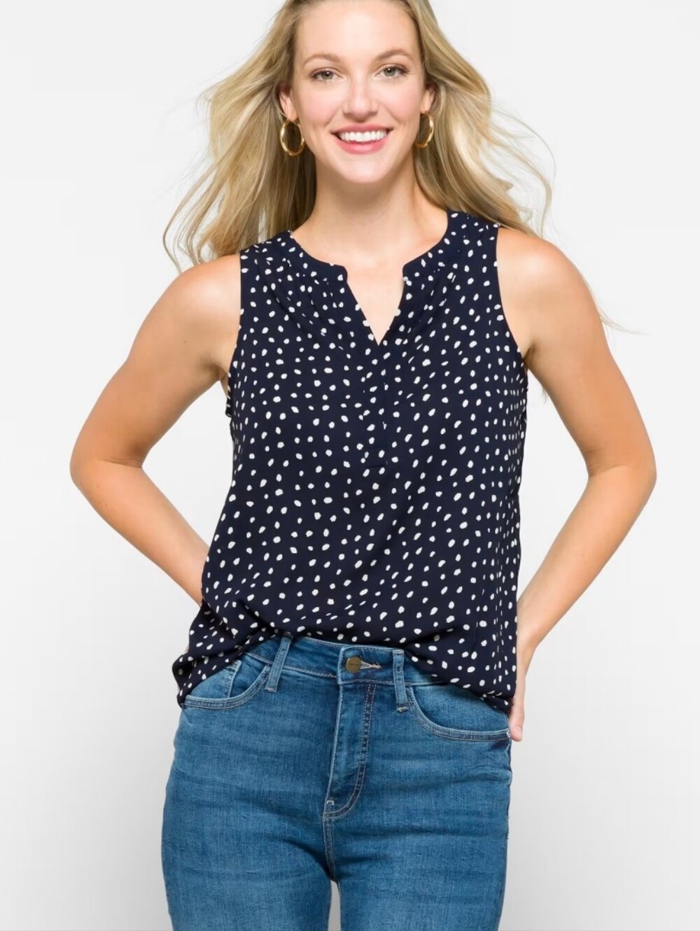 41 Hawthorn Navy Sleeveless Polka Dot Top
